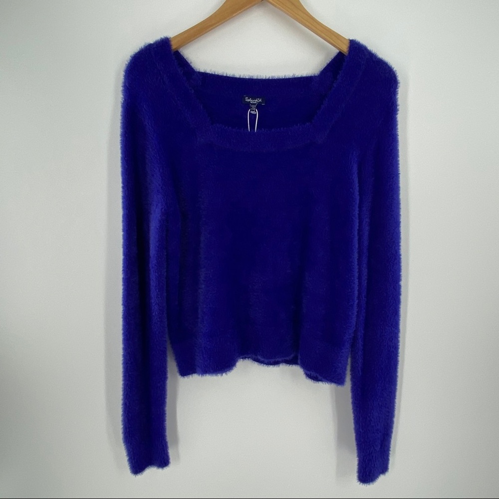 Splendid Eyelash Square Neck Sweater Sz M Purple